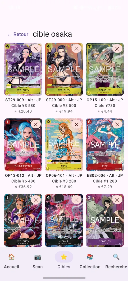 Wish list with target prices in yen